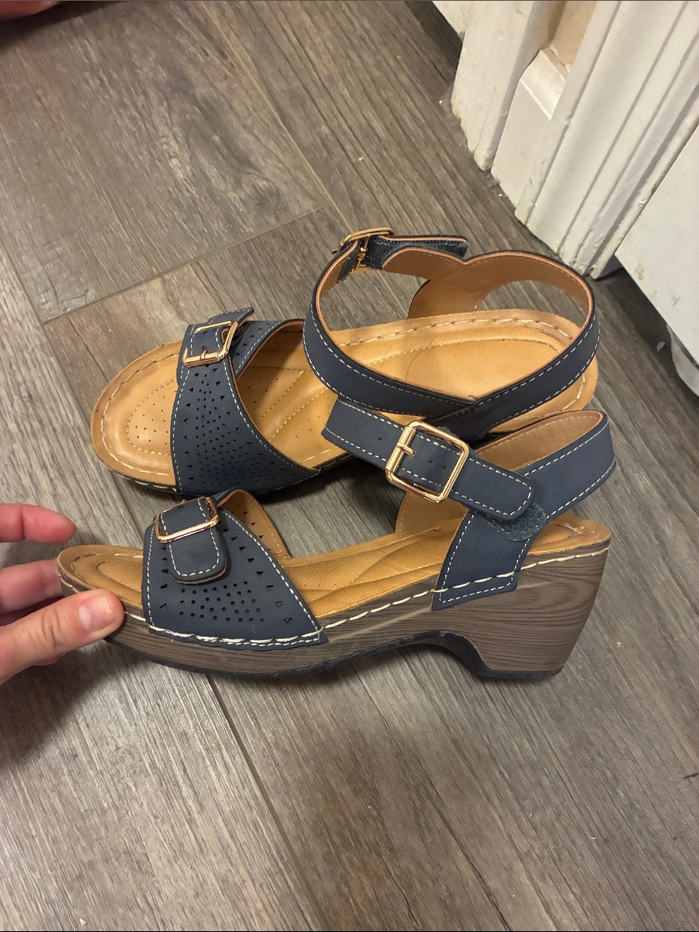 Patrizia Navy Blue Platform Sandals w/ gold hardware
